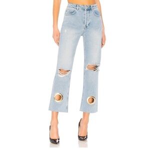 Anine Bing Giovanna Distressed Grommet Crop Jeans Size 27